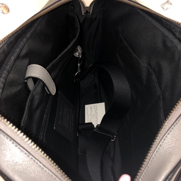 COACH MEN’S LEATHER SLIM LAPTOP BRIEFCASE  GREY - Picture 4 of 8